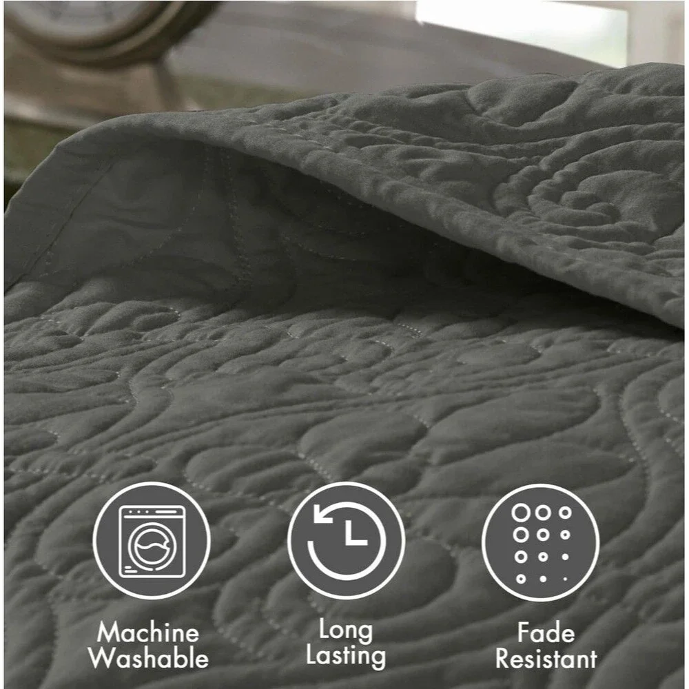 MadisonPark Quebec Bedspread Set | FULL Size | GRAY.